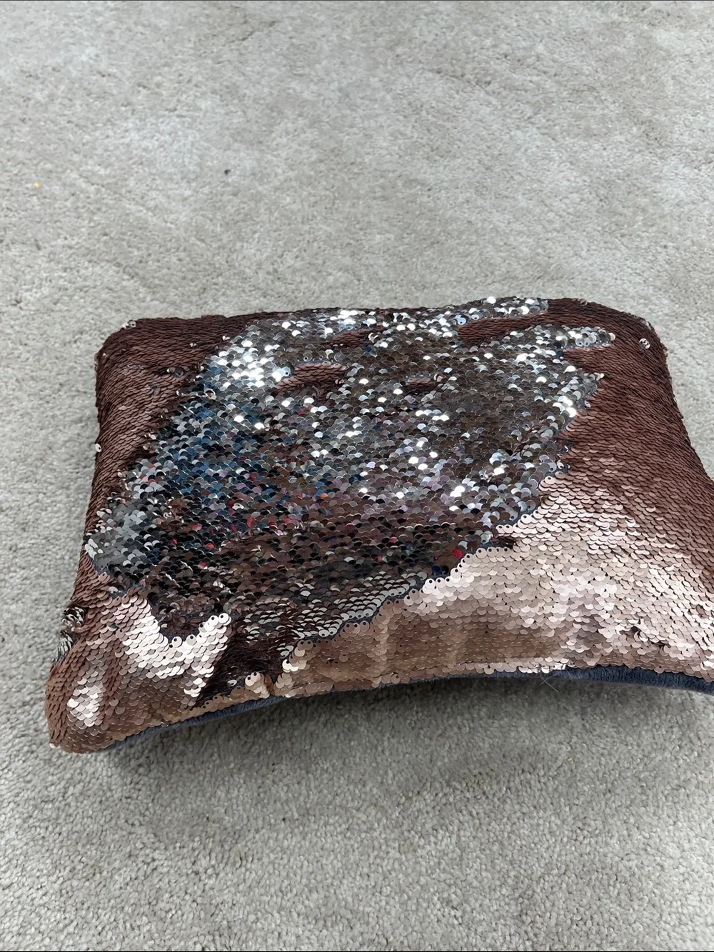Reversible Sequin Pillow in Rose Gold and Silver